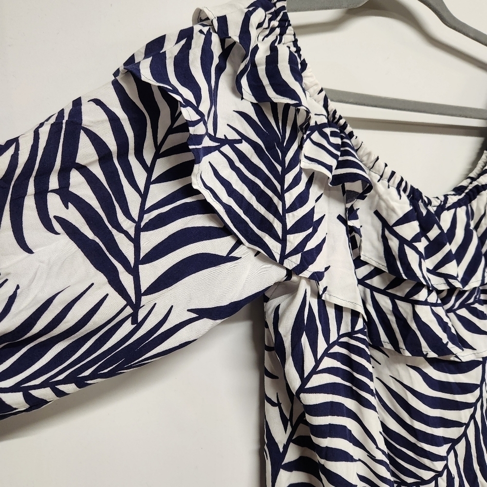 Sam and Jess Ruffle neck short sleeve white navy size XL NWT - Picture 4 of 11